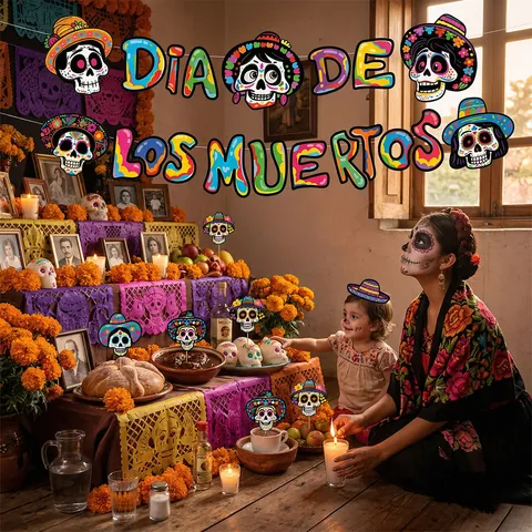 Tag Der Toten Party Dekoration DIA DE LOS MUERTOS Papier Banner Mexikanische Sugar Skull Kuchen Deko Für Festival Feier