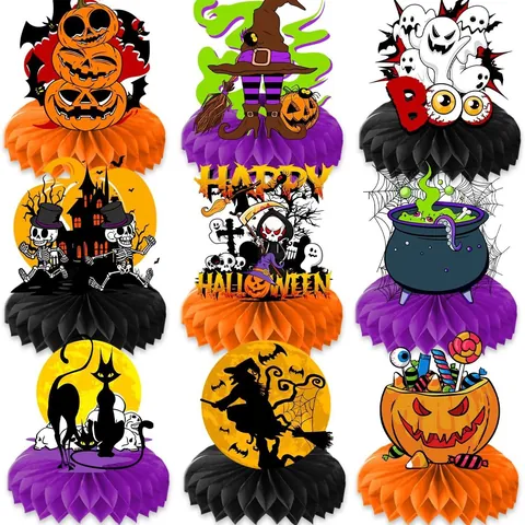 Halloween Dag Van De Doden Honingraat Tafeldecoraties Schedel Geest Pompoen Heks Papier Feestartikelen Set