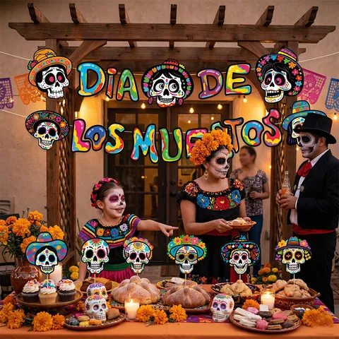 Tag Der Toten Party Dekoration DIA DE LOS MUERTOS Papier Banner Mexikanische Sugar Skull Kuchen Deko Für Festival Feier