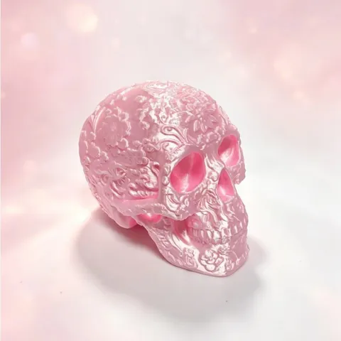 Statuetta Teschio Vintage Stampata in 3D con Intaglio Floreale Dark Gothic Teschio di Zucchero Rosa per Halloween Giorno dei Morti Casa