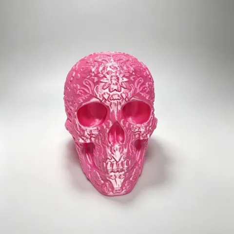 Statuetta Teschio Vintage Stampata in 3D con Intaglio Floreale Dark Gothic Teschio di Zucchero Rosa per Halloween Giorno dei Morti Casa