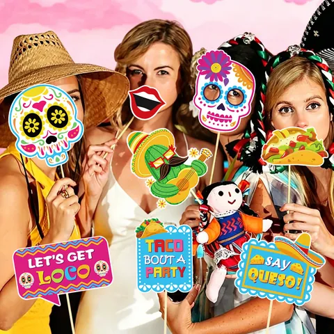 Mexicaanse Fiesta Party Fotocabine Rekwisieten Sombrero Suikerschedel Cactus Snor Voor Dag Van De Doden Feestartikelen