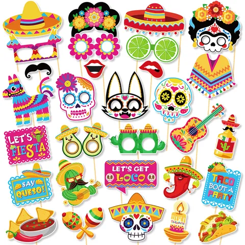 Mexicaanse Fiesta Party Fotocabine Rekwisieten Sombrero Suikerschedel Cactus Snor Voor Dag Van De Doden Feestartikelen