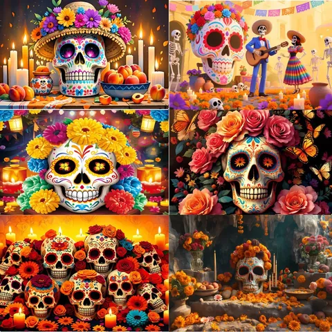 Sfondo Messicano del Giorno dei Morti Teschio di Zucchero Scheletro Decorazione per Feste Banner in Poliestere Sfondo Fotografico Festivo