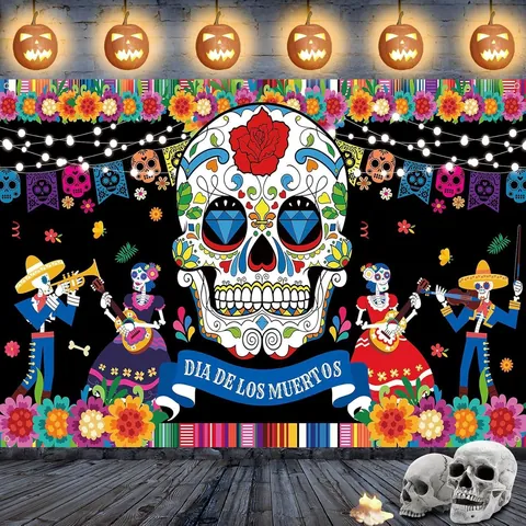 Sfondo Giorno Dei Morti Banner Messicano Dia De Los Muertos Decorazione Festa Teschio Di Zucchero Floreale Per Fiesta