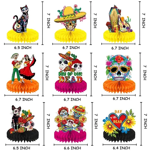 Mexican Day of the Dead Theme Party Decoration Honeycomb Centerpieces Sugar Skull Skeleton Desktop Decor For Festival Banquet