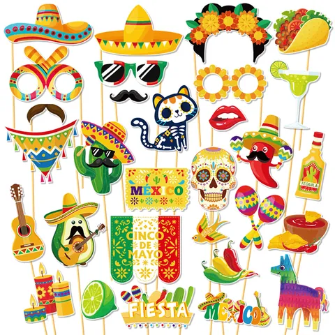 Accessoires Photo Fiesta Mexicaine Jour Des Morts Décoration De Fête Papier Sombrero Cactus Taco Moustache Articles De Fête