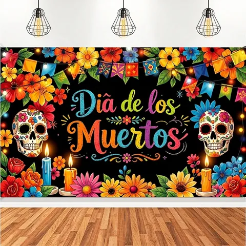 Mexikanisches Tag Der Toten Banner Dia De Los Muertos Totenkopf Floral Hintergrund Polyester Party Deko Für Außenbereich
