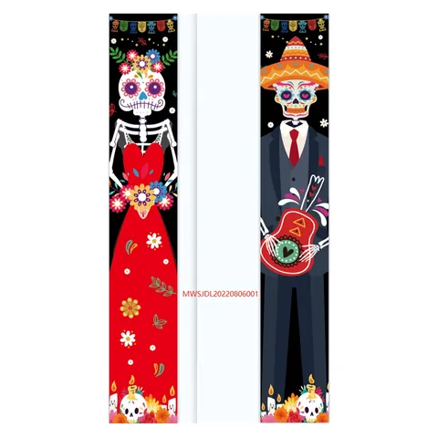 Mexican Day Of The Dead Porch Sign Banner Polyester Dia De Los Muertos Halloween Party Decoration Outdoor Door Hanging Couplet