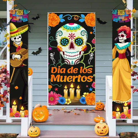 Μεξικάνικη Επιγραφή Βεράντας Halloween Ημέρα των Νεκρών Κρανίο Ζάχαρης Πολυεστέρας Πανό Διακόσμηση Πάρτι Φεστιβάλ Επιγραφή Καλωσορίσματος