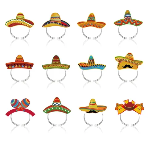 Mexikanische Fiesta Party Stirnbänder Mehrfarbiges Papier Sombrero Kaktus Taco Cartoon Lustiges Stirnband Für Cinco De Mayo Dekoration Foto Requisiten