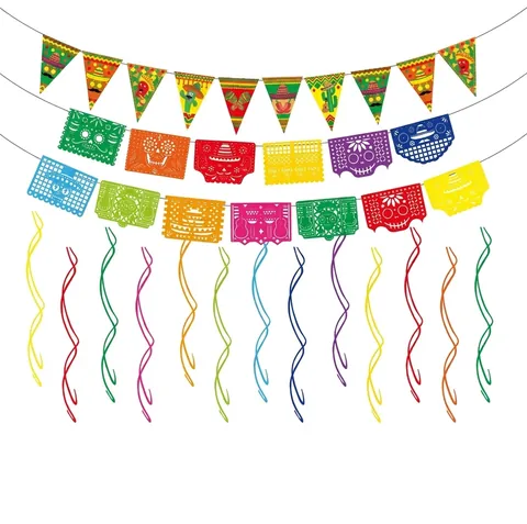 Set Decorazioni Festa Messicana Cinco De Mayo Ventagli di Carta Multicolore Ghirlande Cactus Taco Sombrero Ornamenti Appesi Fiesta Compleanno