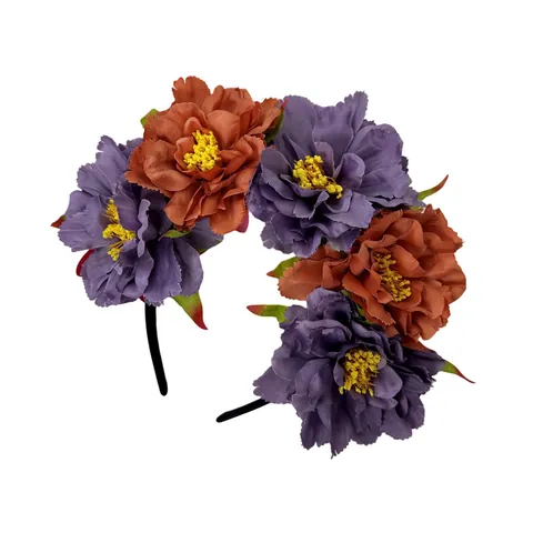 Serre-tête de Pivoine Artificielle Jour des Morts Mexicain Halloween Gothique Floral Bandeau de Cheveux Coiffe de Fête Accessoire de Costume