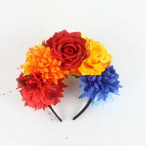 Mexican Retro Artificial Flower Headband Rose Floral Hair Hoop For Halloween Day Of The Dead Party Women Hair Accessories
