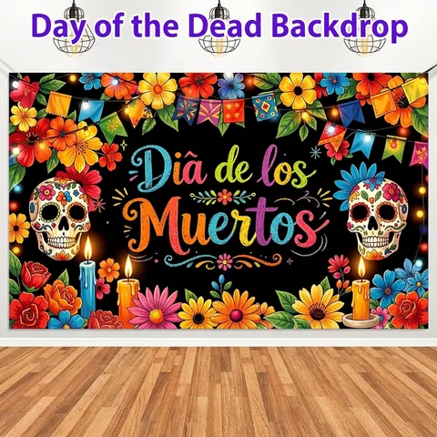 Mexikanisches Tag Der Toten Banner Dia De Los Muertos Totenkopf Floral Hintergrund Polyester Party Deko Für Außenbereich