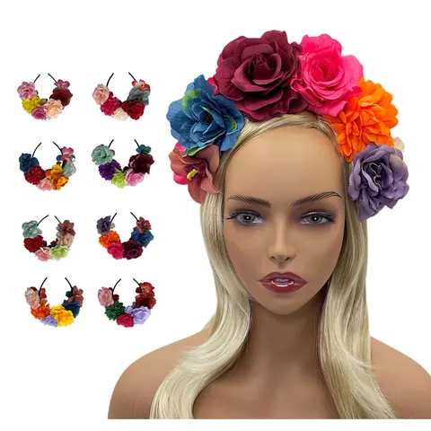 Mexikanischer Karneval Künstliche Blumen Stirnband Doppelseitig Rose Orchidee Floral Haarreif Für Tag Der Toten Damen
