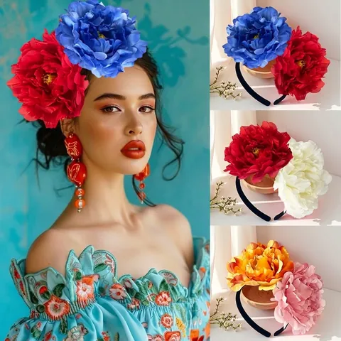 Übergroßes Kamelienblumen Stirnband Stoff Floral Haarring Für Hochzeit Braut Kopfschmuck Karneval Party Übertriebener Großer Rosen Haarschmuck Damen
