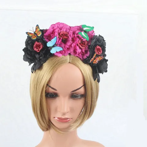 Cerchietto Con Fiori Per Il Giorno Dei Morti Messicano Poliestere Peonia Artificiale Farfalla Stile Etnico Cerchio Per Capelli Donna Halloween
