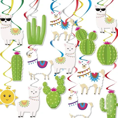 15 Pcs Fiesta Mexicaine Décorations Suspendues en Spirale Thème Lama Cactus Soleil Décor de Plafond Pour Cinco De Mayo Fête