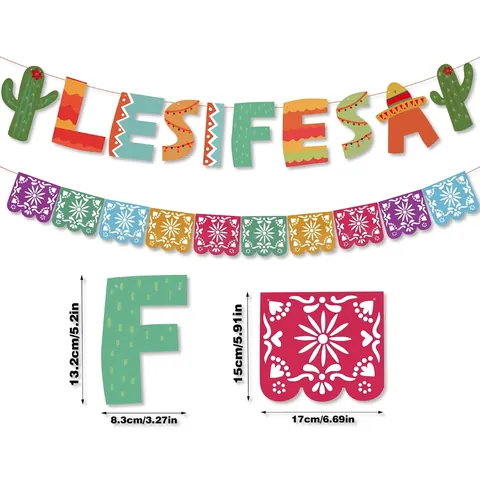 Mexicaanse Dag Van De Doden Banner Opengewerkt Papel Picado Kleurrijk Fiesta Decoratie Sombrero Cactus Guirlande Festival