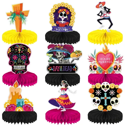 Mexikanische Tag Der Toten Party Dekoration Waben Mittelstücke Bunte Totenkopf Papier Tischschmuck Feiertagsfeier
