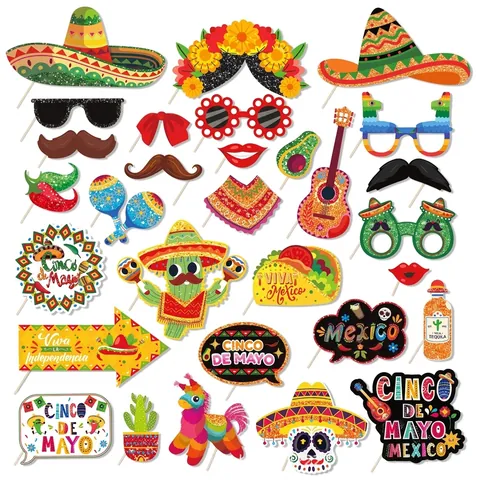 Mexikanische Fiesta Cinco De Mayo Fotorequisiten Sombrero Kaktus Gitarre Karton Fotorequisiten Für Karneval Party Dekoration