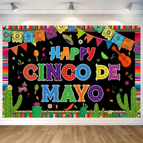 Cinco De Mayo Hintergrund Mexikanische Fiesta Party Banner Bunte Polyester Stoff Fotografie Hintergrund Karneval Dekoration