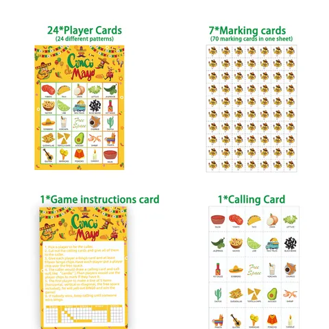 Cinco De Mayo Mexikanisches Thema Party Bingo Spielkarten Fiesta Dekoration Zubehör Für Kinder Erwachsene Familie Klassenzimmer Spielkarte