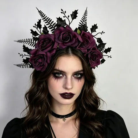 Gothic Halloween Rosenblüten Stirnband Dunkle Blumenkrone Für Damen Cosplay Maskenball Party Kostüm Haarschmuck