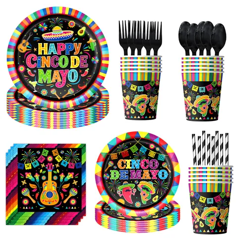 Cinco De Mayo Mexikanisches Partygeschirr Einweg-Pappteller Servietten Becher Strohhalme Tischdecke Für Karneval Fiesta Feier Party Dekorationen