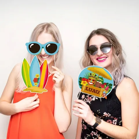 Tropical Hawaiian Party Photo Booth Props Cinco De Mayo Summer Luau Party Decorations Paper Photo Props On Sticks For Beach Birthday Festive Accessories