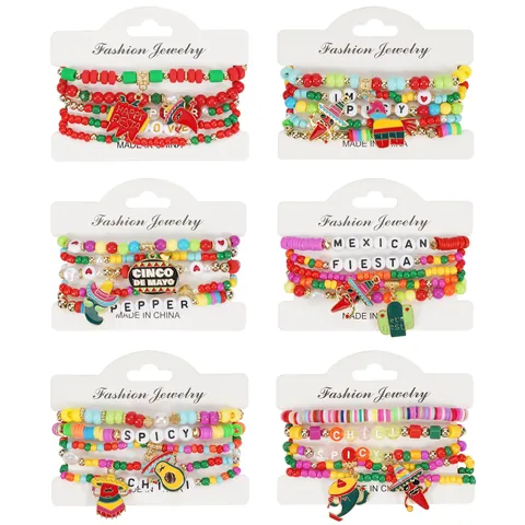 Bracelet Perlé Bohémien Cinco De Mayo Ensemble Fiesta Mexicaine Piment Avocat Émail Pendentif Bijoux Pour Carnaval Fête