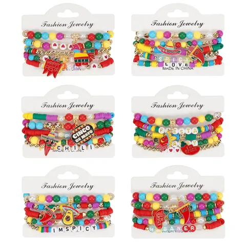 Cinco De Mayo Perlen Stretch Armband Set Mexikanische Chili Sombrero Pinata Anhänger Armband Fiesta Party Schmuck Für Damen