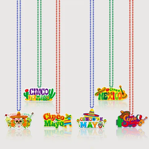 Mexikanische Party Halsketten Für Cinco De Mayo Dekoration Perlen Bedruckte Anhänger Mit Zuckerschädel Kaktus Sombrero Gitarre Pinata