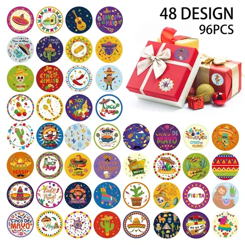 Pegatinas de Fiesta Mexicana Cinco De Mayo Coloridas Autoadhesivas Dibujos Animados Calcomanías para Decoraciones Festivas Celebración Niños Regalos