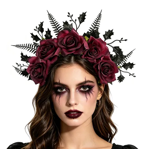 Gothic Halloween Rosenblüten Stirnband Dunkle Blumenkrone Für Damen Cosplay Maskenball Party Kostüm Haarschmuck