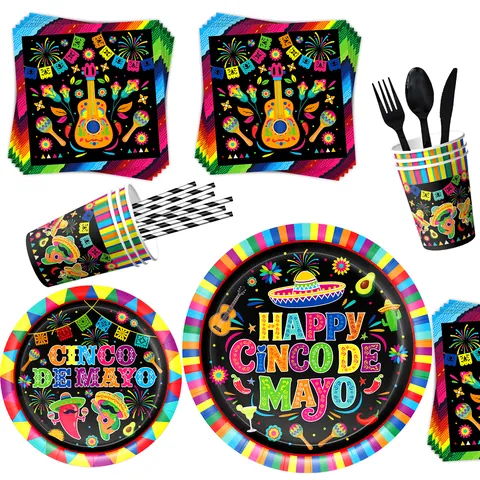 Cinco De Mayo Mexikanisches Partygeschirr Einweg-Pappteller Servietten Becher Strohhalme Tischdecke Für Karneval Fiesta Feier Party Dekorationen