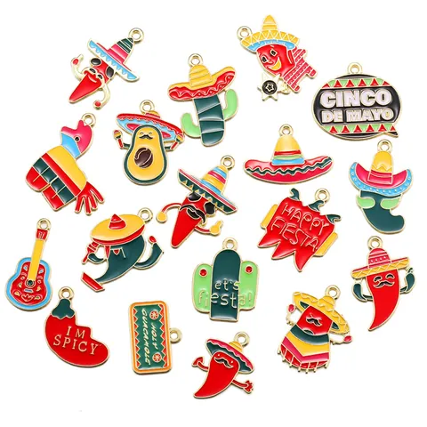 Breloques en Alliage de Zinc Émaillé Fiesta Mexicaine pour Fabrication de Bijoux DIY Piment Cactus Avocat Pinata Carnaval Espagnol Pendentifs pour Bracelet Porte-clés Decor