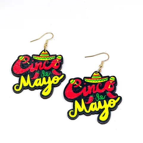 Orecchini Pendenti in Legno Cinco De Mayo per Donna Sombrero Messicano Peperoncino Maracas Stampati Gioielli per Feste