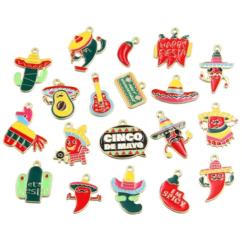 Mexikanische Fiesta Emaille Legierung Anhänger Chili Avocado Kaktus Gitarre DIY Charms Für Armband Schlüsselanhänger Schmuckherstellung