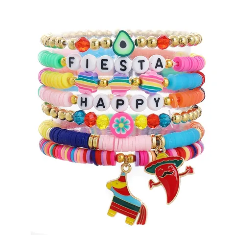 Set di Braccialetti di Perline in Pasta Polimerica a Tema Fiesta Messicana Per Uomo Donna Colorato Peperoncino Avocado Gioielli Fatti a Mano