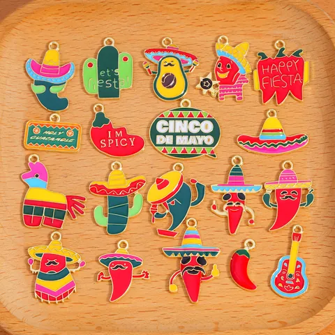 Pendentifs en Alliage d'Émail Festival Mexicain Piment Cactus Avocat Sombrero Guitare Pour Fabrication de Bijoux DIY Bracelet Porte-clés