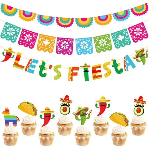 Bannière de Fête Mexicaine Fiesta Guirlande Colorée en Polyester Papel Picado pour Décorations Cinco De Mayo Décoration Murale de Fond