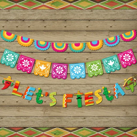 Bannière de Fête Mexicaine Fiesta Guirlande Colorée en Polyester Papel Picado pour Décorations Cinco De Mayo Décoration Murale de Fond