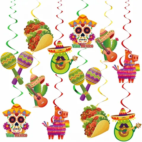 Mexikanische Fiesta Party Dekorationen Kaktus Hängende Spiralen Cinco De Mayo Geburtstag Banner Bunte Karton Deckenornamente