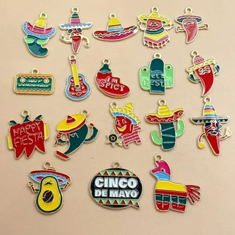 Breloques en Alliage de Zinc Émail de Fiesta Mexicaine pour Fabrication de Bijoux DIY Piment Cactus Sombrero Guitare Piñata Pendentifs