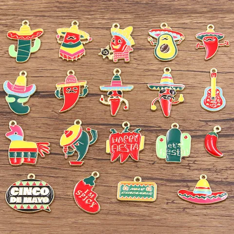 DIY Legierung Emaille Mexikanisches Chili Festival Charms Kaktus Sombrero Gitarre Chili Pfeffer Anhänger Für Schmuckzubehör