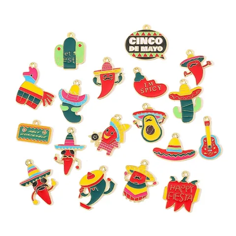 Mexikanische Fiesta Cinco De Mayo Legierung Emaille Chili Kaktus Sombrero Anhänger Für DIY Schmuckherstellung Handgefertigte Bastelmaterialien Zubehör