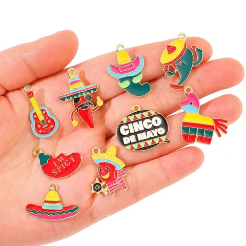 Mexikanische Fiesta Cinco De Mayo Legierung Emaille Chili Kaktus Sombrero Anhänger Für DIY Schmuckherstellung Handgefertigte Bastelmaterialien Zubehör