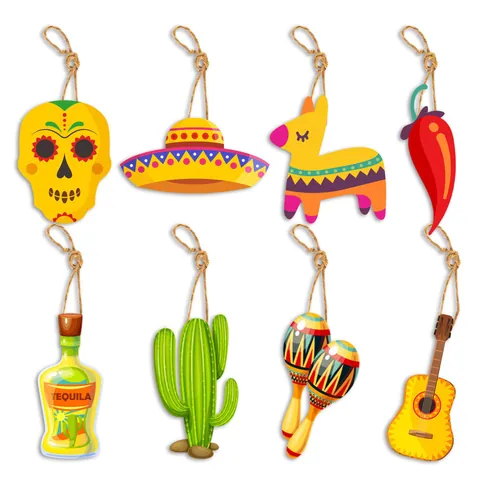 Ornamenti Appesi in Legno Messicani Cinco De Mayo Teschio Sombrero Peperoncino Gnomo Piñata per Decorazione di Festa di Carnevale Casa